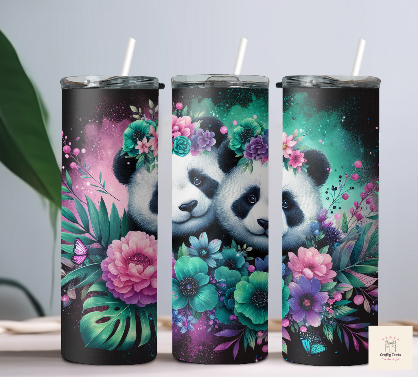 20oz Panda and Flowers Tumbler