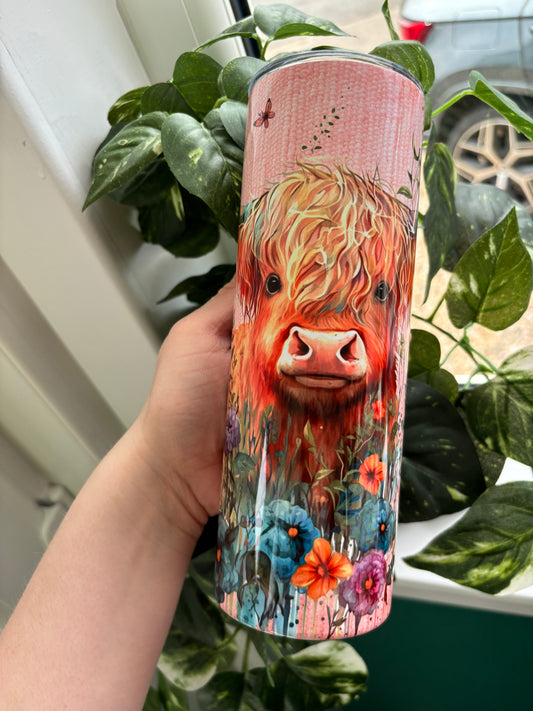 20oz highland cow floral tumbler