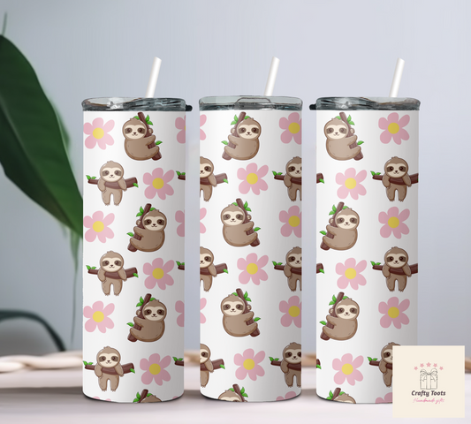 20oz Floral Sloth Tumbler