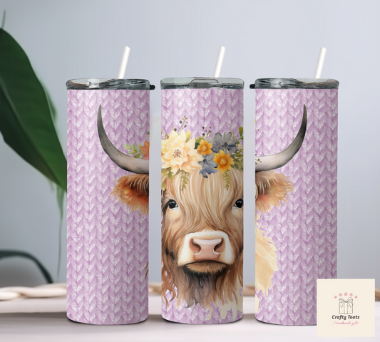 20oz Purple knitted Highland Cow Tumbler