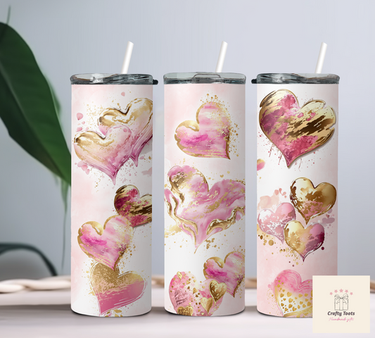 20oz Pink and Gold Heart Tumbler